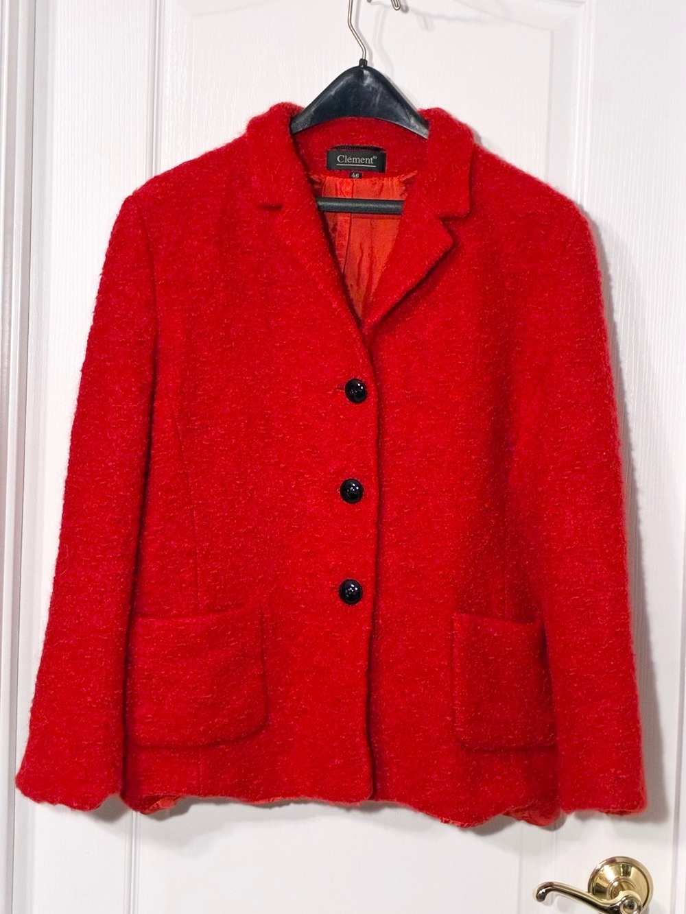 VTG 90s Clement Mohair Wool Boucle Blazer Jacket Red EU 46 US 14/16 XL